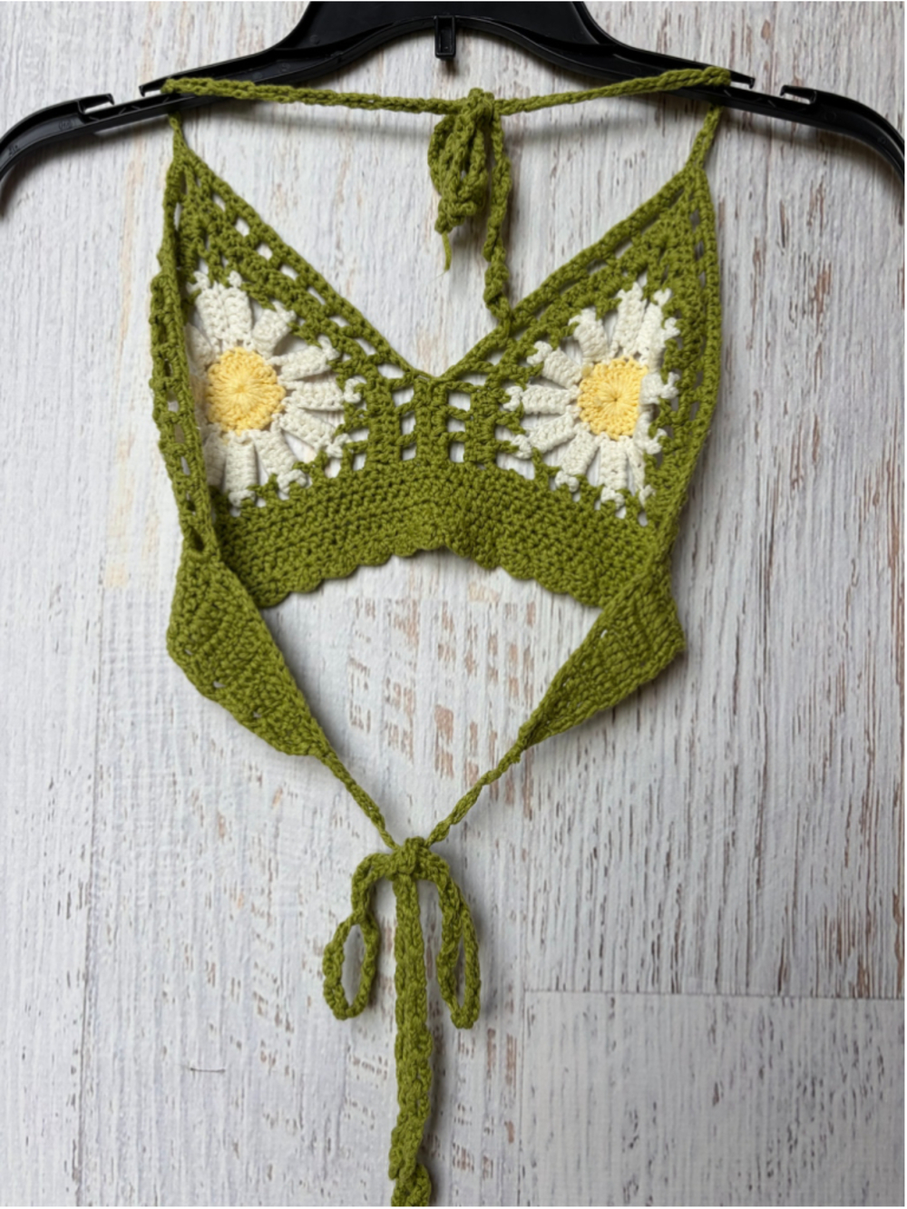 Women's Unbranded Crochet Daisy Crop Top and Shorts set Size S, Green and White - Picture 2 of 6